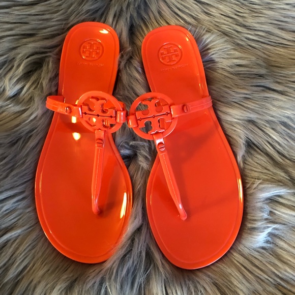 tory burch red jelly slides